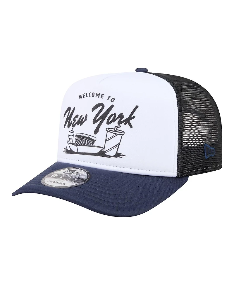 New Era Men's White/Navy New York Yankees Foodie A-Frame 9FIFTY Trucker Snapback Hat
