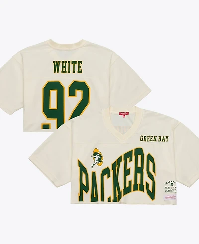 Mitchell & Ness Women's Reggie White Cream Green Bay Packers Retired Player Cropped Fashion Jersey