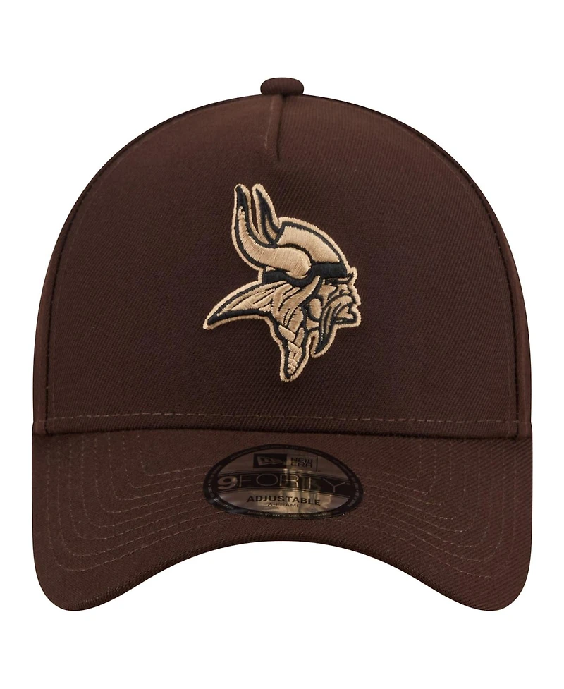New Era Men's Dark Brown Minnesota Vikings Burnt Wood A-Frame 9FORTY Adjustable Hat