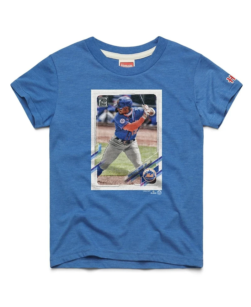 Homage Big Boys and Girls Francisco Lindor Royal New York Mets Topps Baseball Card Tri-Blend T-Shirt