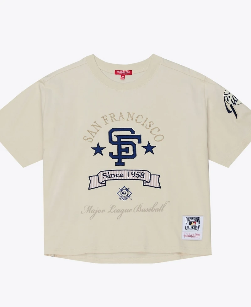Mitchell & Ness Women's Cream San Francisco Giants Cooperstown Yacht Rock Boxy Cropped T-Shirt