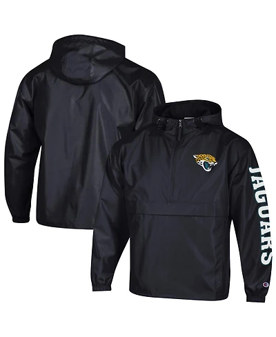 Champion Men's Black Jacksonville Jaguars Packable Hooded Windbreaker Half-Zip Jacket