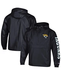 Champion Men's Black Jacksonville Jaguars Packable Hooded Windbreaker Half-Zip Jacket