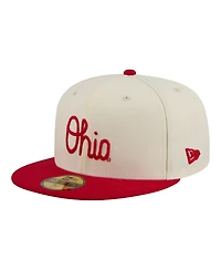New Era Men's Cream/Scarlet Ohio State Buckeyes Two-Tone Script 59FIFTY Fitted Hat