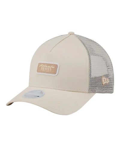 New Era Women's Light Beige Atlanta Braves Tonal Patch 9FORTY M-Crown A-Frame Trucker Adjustable Hat