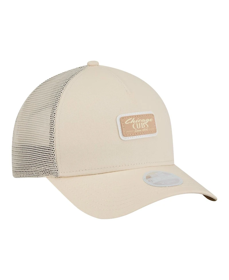 New Era Women's Light Beige Chicago Cubs Tonal Patch 9FORTY M-Crown A-Frame Trucker Adjustable Hat
