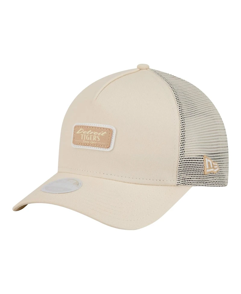 New Era Women's Light Beige Detroit Tigers Tonal Patch 9FORTY M-Crown A-Frame Trucker Adjustable Hat