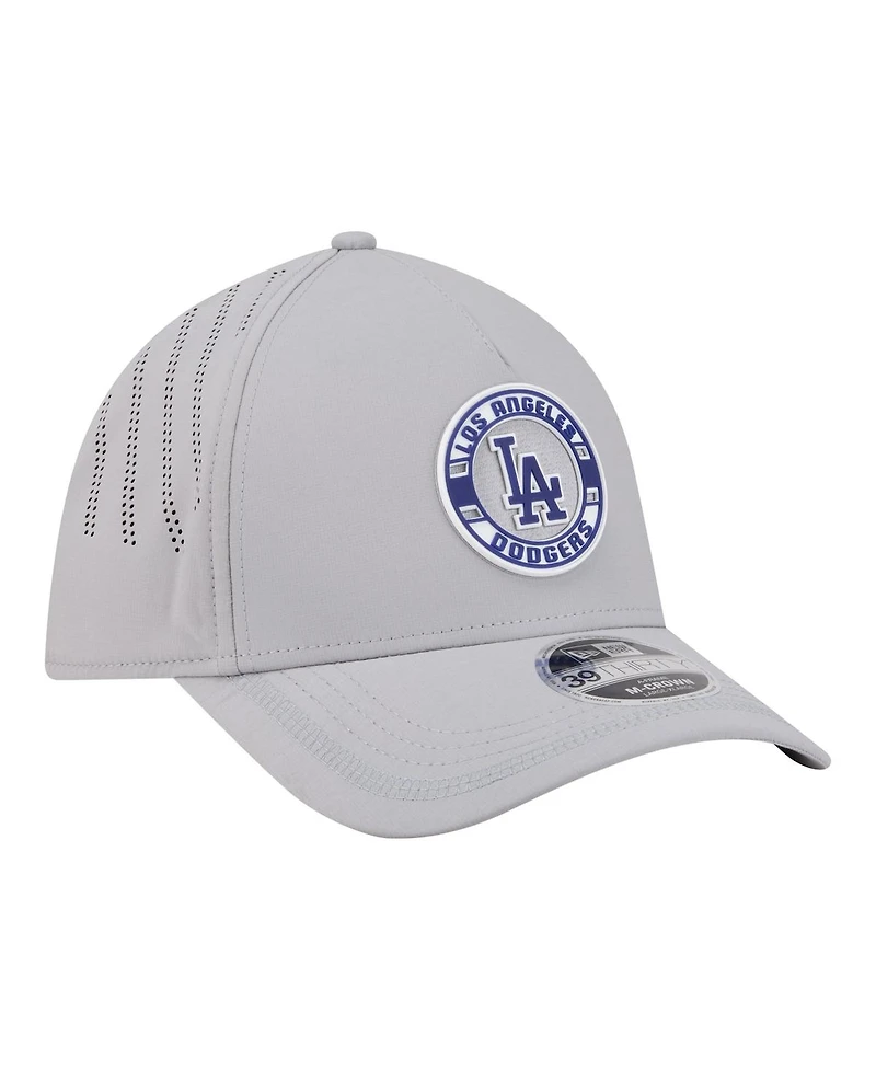 New Era Men's Gray Los Angeles Dodgers Patch 39THIRTY A-Frame M-Crown Perforated Flex Hat