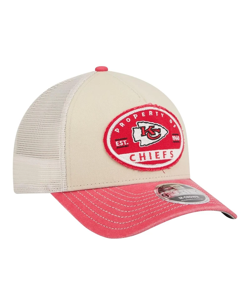 New Era Men's Natural Kansas City Chiefs Frayed M-Crown A-Frame 9FORTY Adjustable Hat