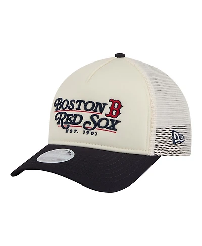 New Era Women's Light Beige/Navy Boston Red Sox Retro 9FORTY M-Crown A-Frame Trucker Adjustable Hat