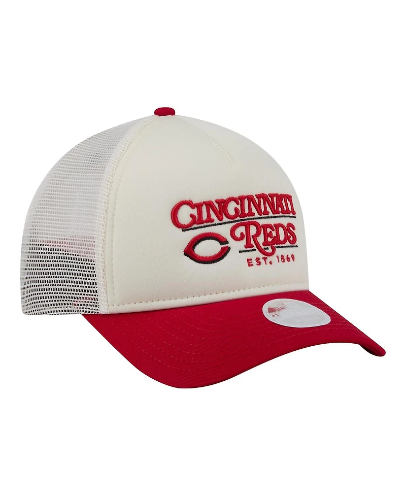 New Era Women's Light Beige/Red Cincinnati Reds Retro 9FORTY M-Crown A-Frame Trucker Adjustable Hat