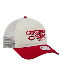 New Era Women's Light Beige/Red Cincinnati Reds Retro 9FORTY M-Crown A-Frame Trucker Adjustable Hat
