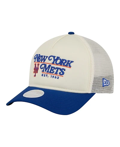 New Era Women's Light Beige/Royal New York Mets Retro 9FORTY M-Crown A-Frame Trucker Adjustable Hat