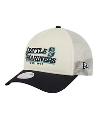 New Era Women's Light Beige/Navy Seattle Mariners Retro 9FORTY M-Crown A-Frame Trucker Adjustable Hat