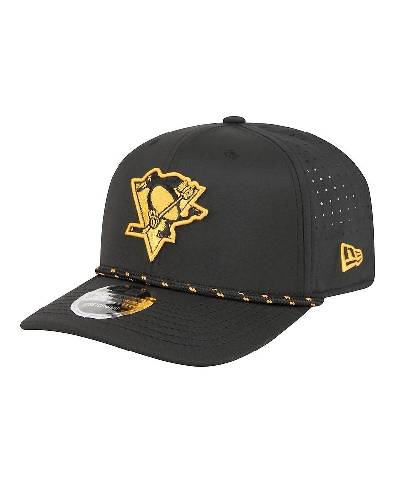 New Era Men's Black Pittsburgh Penguins Sport Vented 9SEVENTY Rope Adjustable Hat