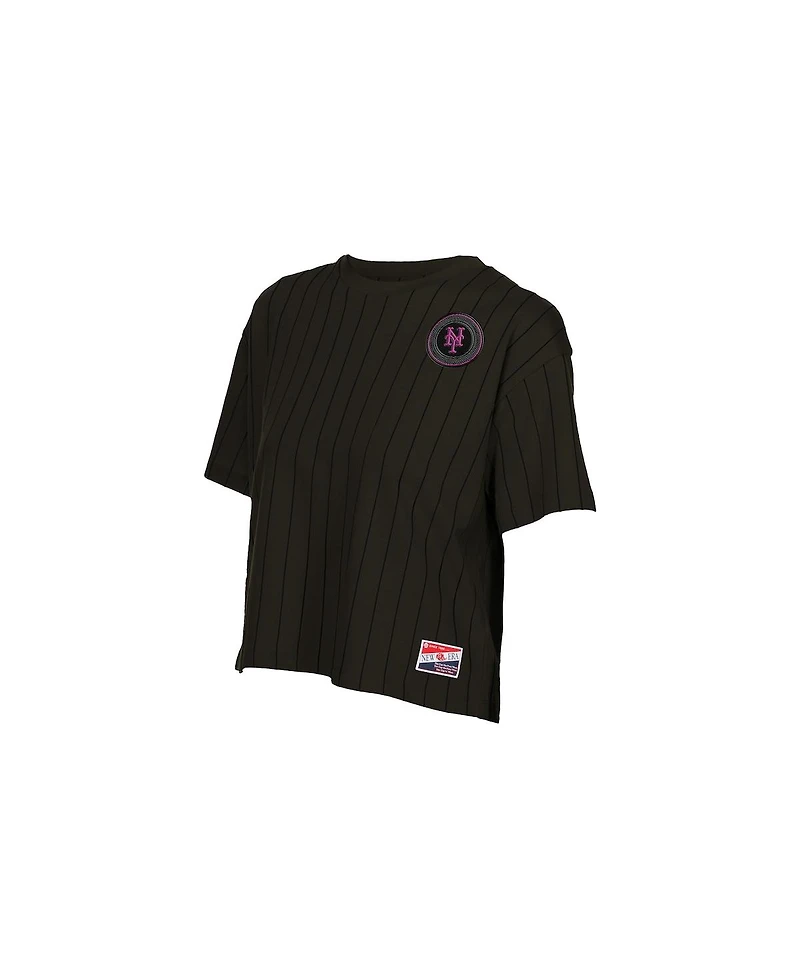 New Era Women's Charcoal New York Mets City Connect Throwback Meshback Pinstripe Boxy T-Shirt