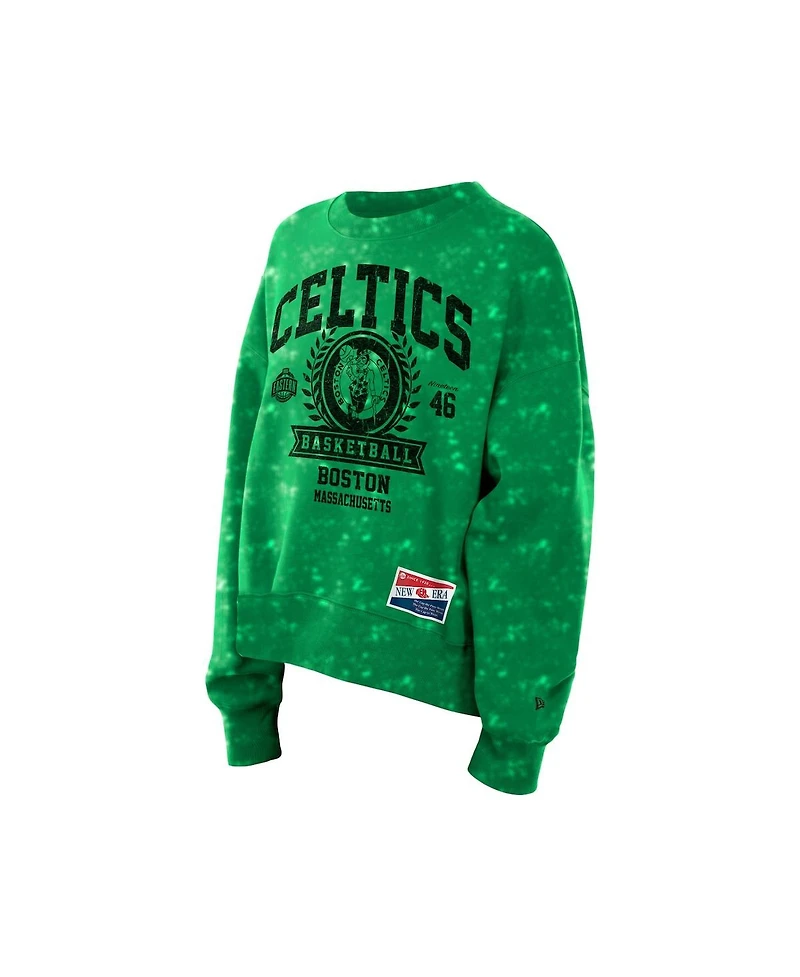 New Era Women's Kelly Green Boston Celtics Throwback Collection Mineral Wash Crewneck Sweatshirt
