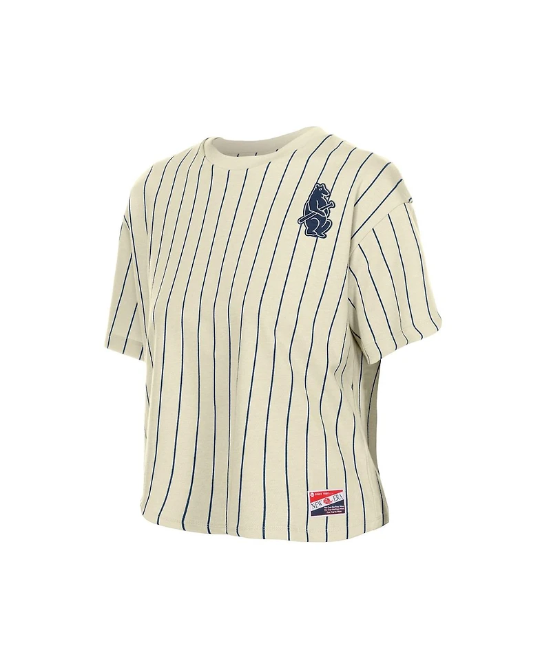 New Era Women's Cream Chicago Cubs Throwback Boxy T-Shirt