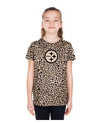 New Era Big Girls Tan Pittsburgh Steelers Mom Me Leopard T-Shirt