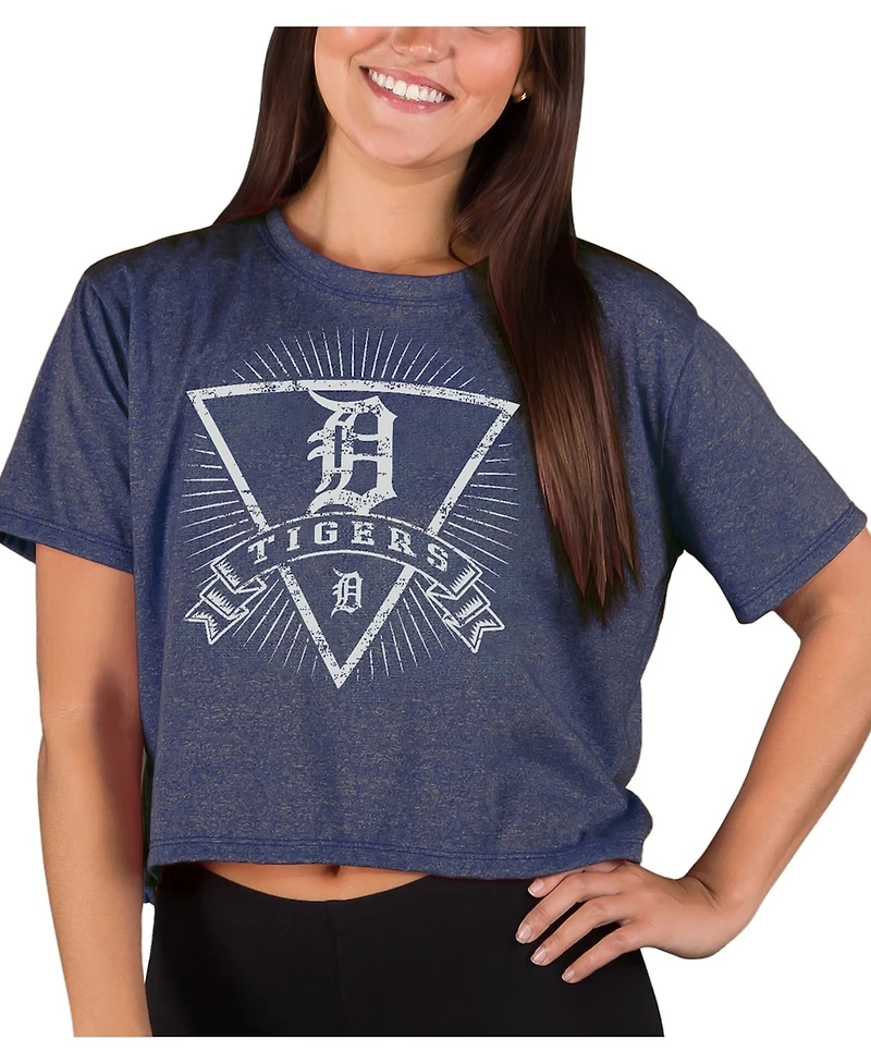 Concepts Sport Women's Heather Navy Detroit Tigers Distressed Quest Boxy Cropped Top