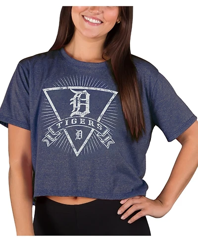Concepts Sport Women's  Heather Navy Detroit Tigers Distressed Quest Boxy Cropped Top