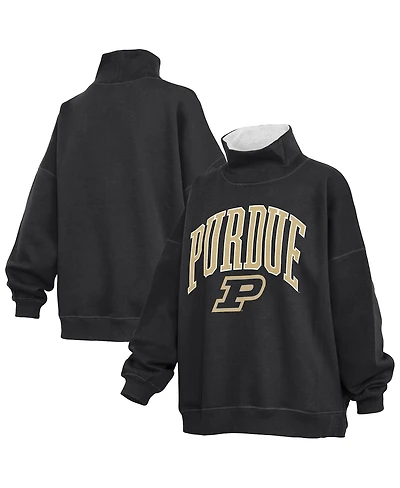 Pressbox Women's Black Purdue Boilermakers Oversized Mock Neck Sweatshirt