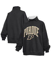 Pressbox Women's Black Purdue Boilermakers Oversized Mock Neck Sweatshirt