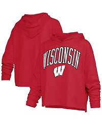Pressbox Women's Red Wisconsin Badgers Nelson Arch Over Logo Long Sleeve Hooded Slub T-Shirt