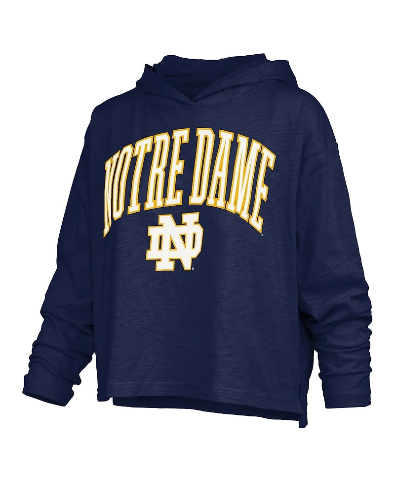 Pressbox Women's Navy Notre Dame Fighting Irish Nelson Arch Over Logo Long Sleeve Hooded Slub T-Shirt