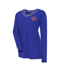 Antigua Women's Blue New York Knicks Symbolic Long Sleeve V-Neck Top
