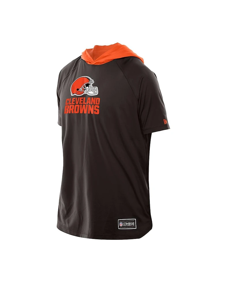New Era Men's Brown Cleveland Browns Combine Authentic Hooded Raglan Short-Sleeve T-Shirt