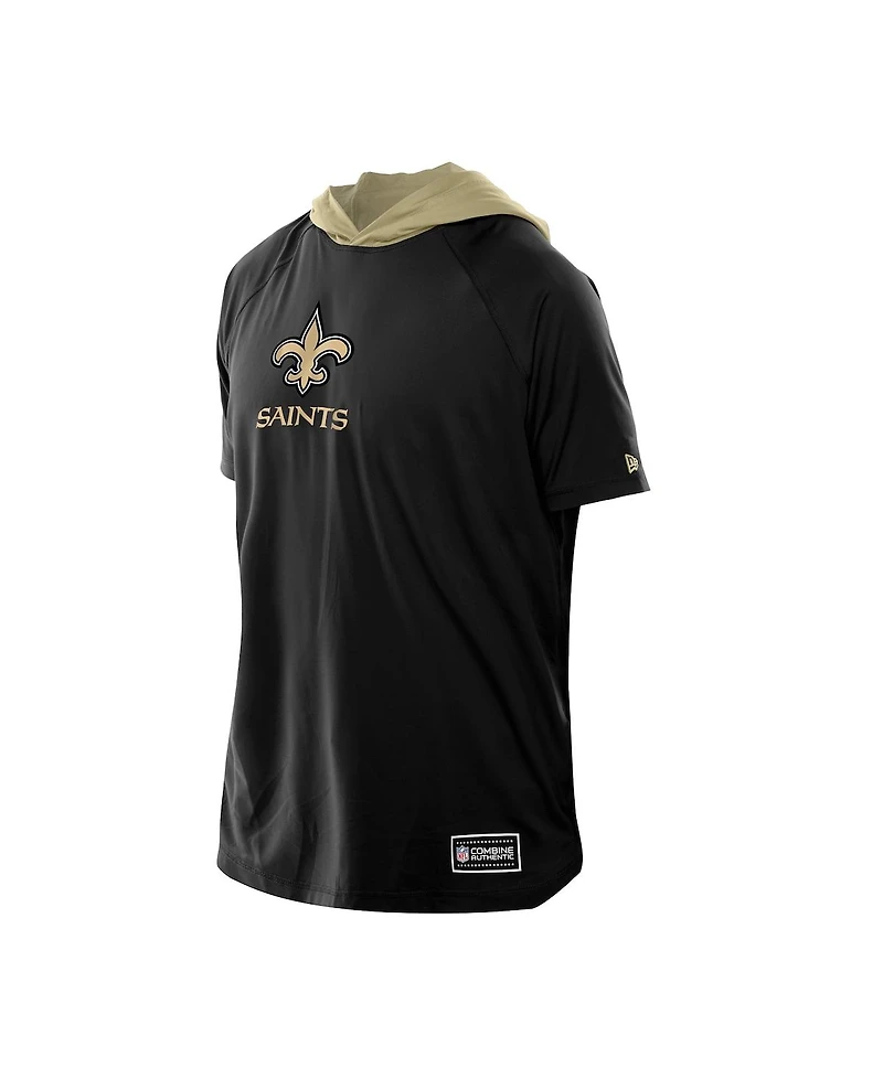 New Era Men's Black Orleans Saints Combine Authentic Hooded Raglan Short-Sleeve T-Shirt