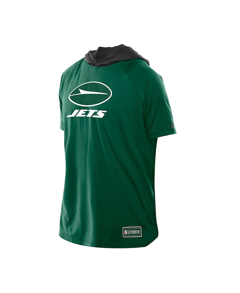 New Era Men's Green York Jets Combine Authentic Hooded Raglan Short-Sleeve T-Shirt