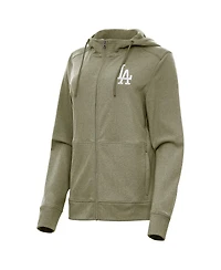 Antigua Women's Olive Los Angeles Dodgers Seeker Full-Zip Hoodie Jacket