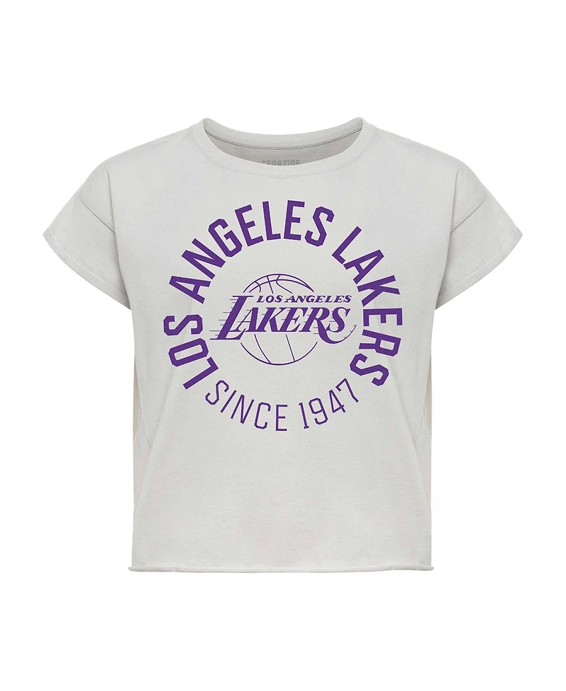 Sportiqe Women's Gray Los Angeles Lakers Cropped Genuine Issue Collection Alana T-Shirt