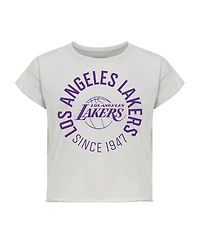 Sportiqe Women's Gray Los Angeles Lakers Cropped Genuine Issue Collection Alana T-Shirt