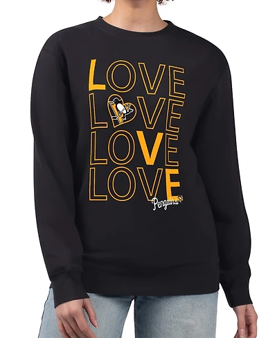 G-iii 4Her by Carl Banks Women's Black Pittsburgh Penguins Lots Of Love Team Logo Graphic Pullover Sweatshirt