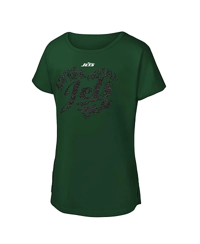 Outerstuff Big Girls Green New York Jets Script Heart Dolman T-Shirt