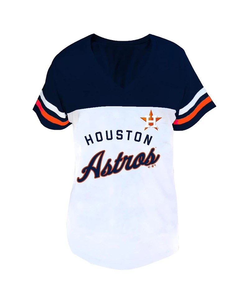 Fanatics Women's White/Navy Houston Astros Plus Two-Stripe V-Neck T-Shirt