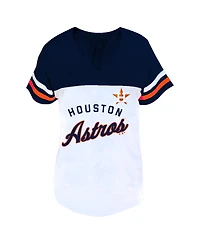 Fanatics Women's White/Navy Houston Astros Plus Two-Stripe V-Neck T-Shirt