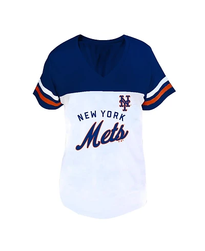 Fanatics Women's White/Royal New York Mets Plus Two-Stripe V-Neck T-Shirt