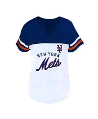 Fanatics Women's White/Royal New York Mets Plus Two-Stripe V-Neck T-Shirt