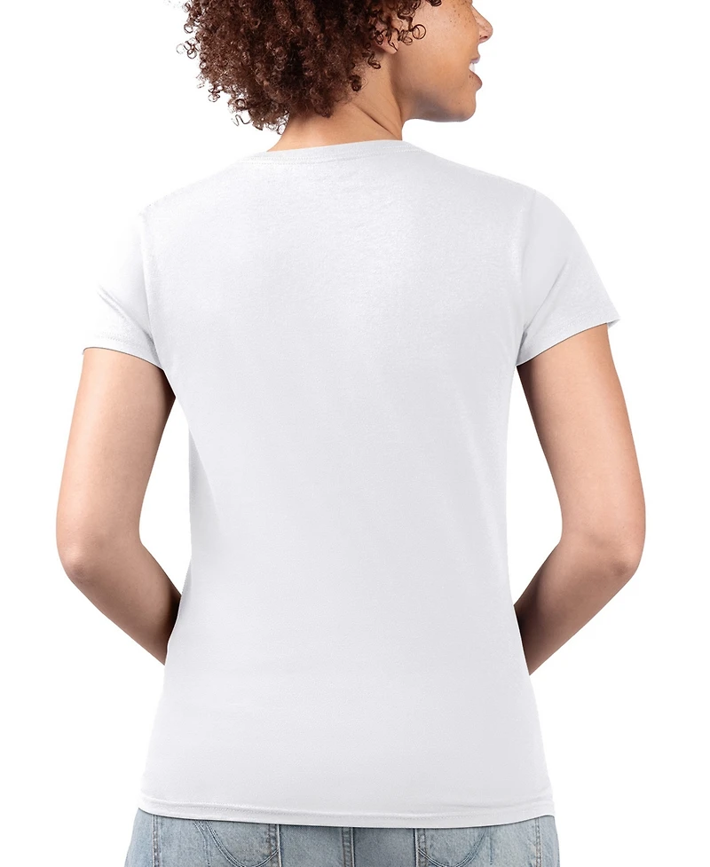 G-iii 4Her by Carl Banks Women's White New York Yankees Super-Slim Fit Lightweight City Graphic V-Neck T-Shirt