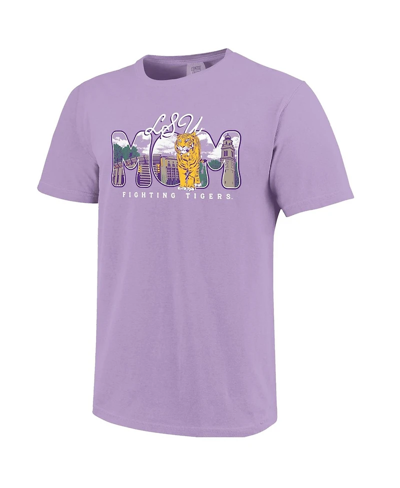 Image One Women's Purple Lsu Tigers Comfort Colors Campus Drawing Mom T-Shirt