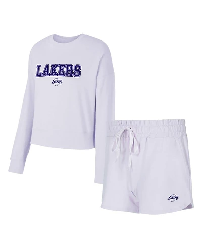 Concepts Sport Women's 2-Piece Light Purple Los Angeles Lakers Elevation Tri-Blend Long Sleeve Top and Shorts Set