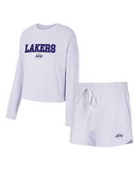 Concepts Sport Women's 2-Piece Light Purple Los Angeles Lakers Elevation Tri-Blend Long Sleeve Top and Shorts Set