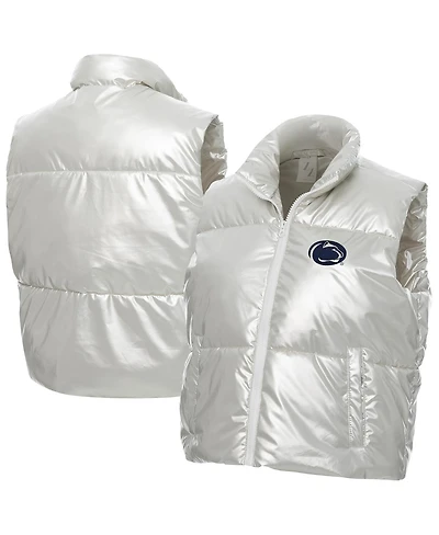 ZooZatz Women's Silver Penn State Nittany Lions Metallic Cropped Full-Zip Sleeveless Puffer Vest