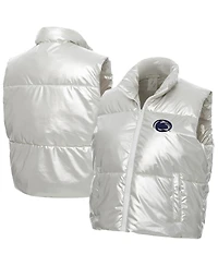 ZooZatz Women's Silver Penn State Nittany Lions Metallic Cropped Full-Zip Sleeveless Puffer Vest