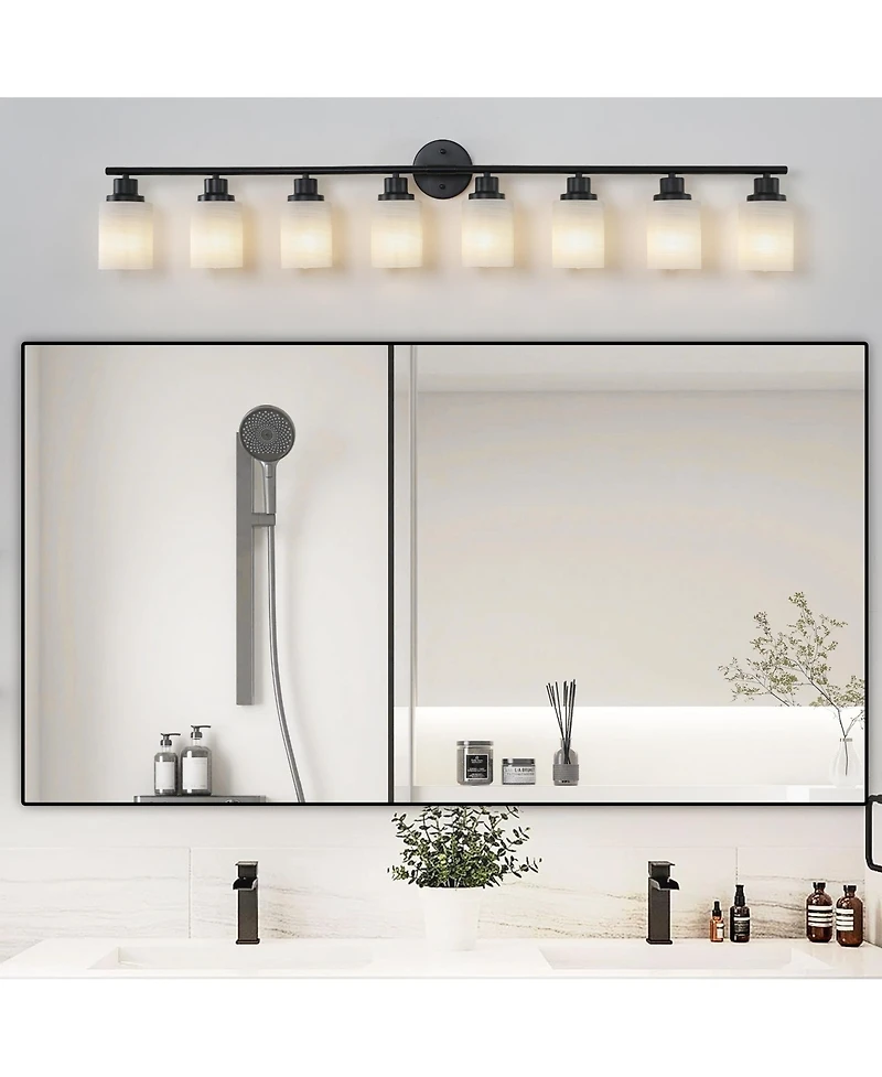 Busdays 52 Inch Modern 8 Light Vanity Bathroom Mirror Light Frosted White Glass with Iron Frame Contemporary Wall Sconce for Bedroom Bathroom Dressing
