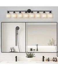 Busdays 52 Inch Modern 8 Light Vanity Bathroom Mirror Light Frosted White Glass with Iron Frame Contemporary Wall Sconce for Bedroom Bathroom Dressing
